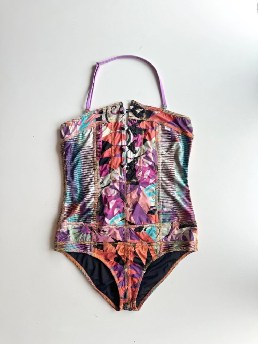 AGUA BENDITA Multi Floral Graphic Print Corset One Piece Swimsuit, Size L